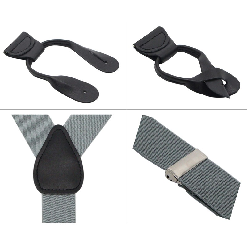 Suspender Elastic Y Back Button End Classic Leather Braces Tuxedo