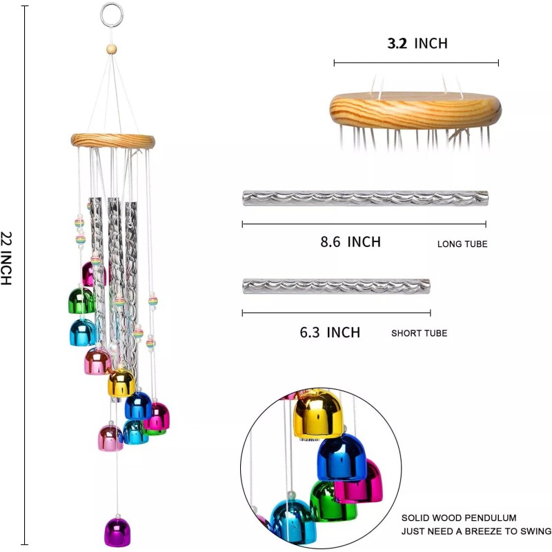 Kpbel Colorful Wind Chimes for Outside with 4 Aluminum Tubes