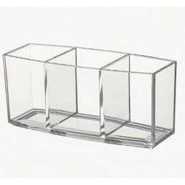 Acrylic Cosmetic Tools Organizer,3-Compartment Clear Cosmetic Makeup Storage Box，Desktop Makeup Brushes Holder for Vanity (Clear)