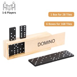 HuangQiao Dominos Set for Adults, 28 Pieces Double Six Domino with Wooden Case, Domino Set for Classic Board Games, for Family and Kids (6 Pack Dominos)