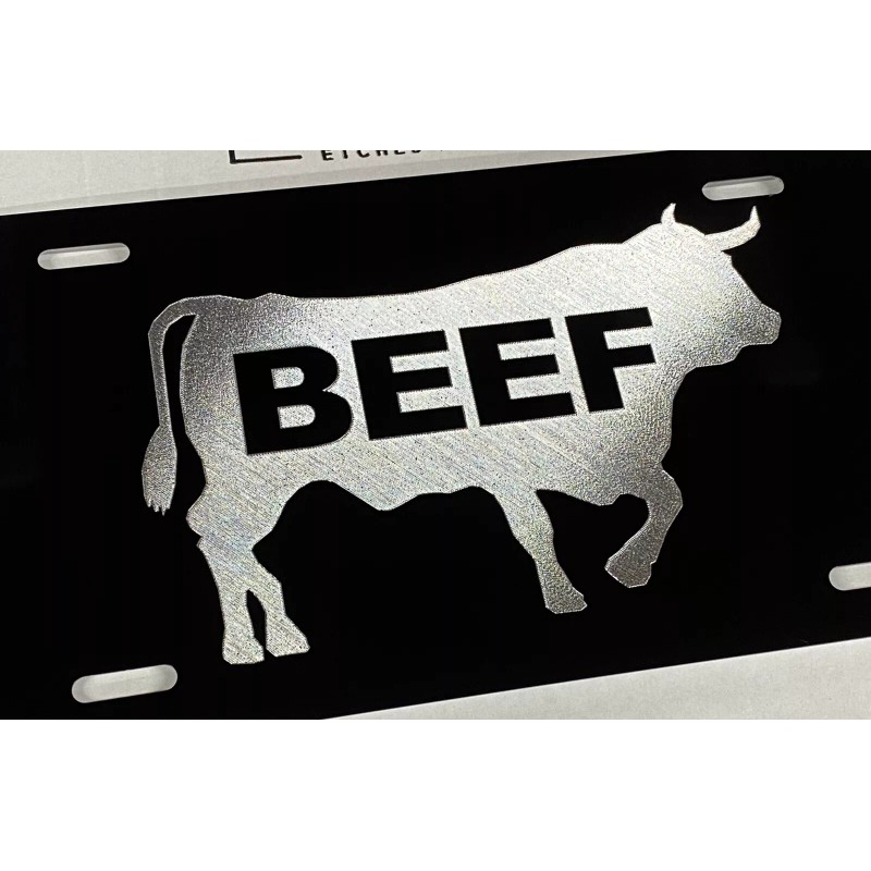 Diamond Etched Products Engraved Eat Beef Car Tag Diamond Etched