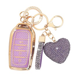 Simocky for Toyota Key Fob Cover with Heart Keychain for Women, Compatible with 2025 Camry 2019-2024 Venza, RAV4 Prime, Land Cruiser, Fortuner, Grand Highlander, Corolla Protector (4 Buttons-Purple)