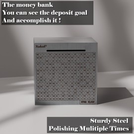 Cash Vault Money Saving Box Stainless Steel Piggy Banks for Adults with Counting 5000 Dollars Target Kids Safe Metal Large Money Break to Open Coin Pan