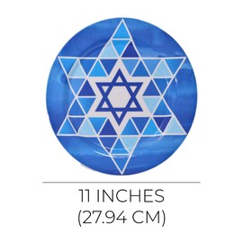 Set of 2 Blue and White Chanukah Melamine Plates with Star of David Design - 11 Inch - Durable and Stylish Hanukkah Dinnerware for Celebrations and Festive Meals, Judaica Themed Decorative Plates