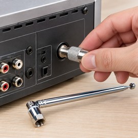 Telescopic FM Radio Antenna with 3.5mm Adapter & F-Type Male Connector – Adjustable Replacement Antenna for Radios, Stereo Receivers and Amplifiers
