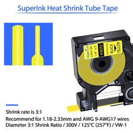 USUPERINK Compatible Labels Tape Replacement for DYMO 18052 6mm 1/4" x 5ft Black on Yellow Heat Shrink Tube Labels for Cables Use with Rhino 3000 4200 5200 5000 6000 Industrial Label Maker