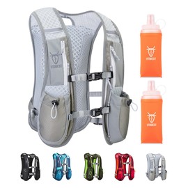 UTOBEST Running Vest, 5L Hydration Vest Lightweight, Running Backpack with 2 x Soft Flask, Adjustable Running Hydration Vest for Trail Running Marathon Race Jogging Cycling Gray