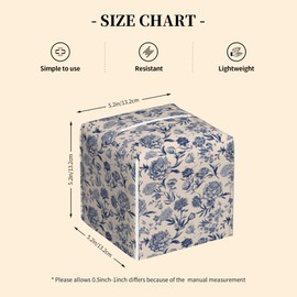 Tissue Box Cover Square, Vintage Blue Floral Leather Tissue Box Cover Decorative Facial Paper Organizer Dispenser for Bathroom Kitchen Bedroom Vanity Countertop Night Stands