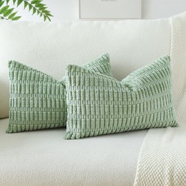 JOTOM Set of 2 Corduroy Soft Striped Cushion Covers 30x50 cm Boho Decorative Throw Pillow Covers Lumbar Cushion Case Couch Home Decor Pillowcases for Sofa Bedroom 12x20 Inch (Sage Green)