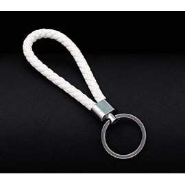 2pcs of White Braided Faux Leather Strap Keyring Keychain Car Key Chain Ring Key Fob