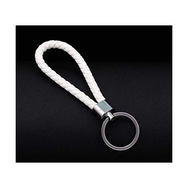 2pcs of White Braided Faux Leather Strap Keyring Keychain Car