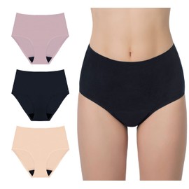 AIRCUTE Washable Urinary Incontinence Underwear for Women Absorbent Seamless High Waist Leak Protective Panty 3 Pack (Black-Beige-Blush, Small)