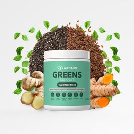 nutriADN Greens Support Superfood Blend  L-Glutamina  L-Teanina  Con Cúrcuma, Jengibre y Pimienta Negra  Mezcla de Superverdes, Prebióticos y Enzimas 