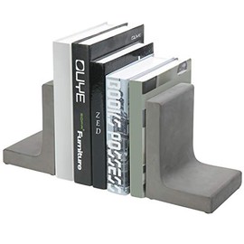 Sujetadores de Estante de Cemento Sólido de Mygift en Acabado Gris con Forma de L, Decorativos, Resistentes, Antideslizantes, Para Detener Libros para Hogar, Oficina, Escuela, 1 Par