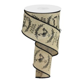 2.5" Farm House Animals Ribbon: Beige & Black (10 Yards) Chicken Cow Rooster Pig Farm Fresh Ribbon RG01910R2