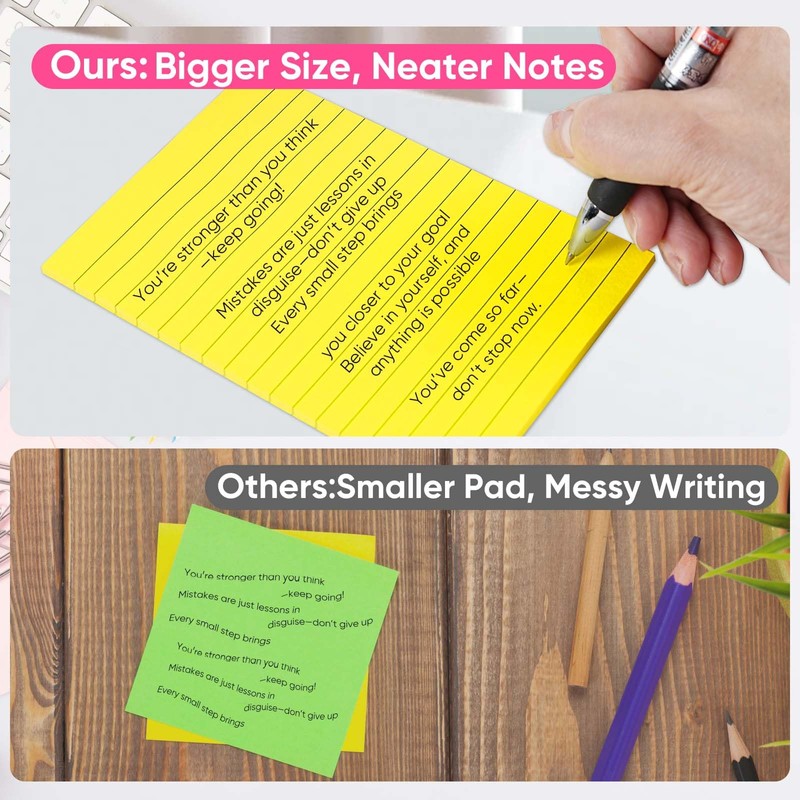 (12 Pack) Lined Sticky Notes 4x6 Inch, 12 Bright Colors