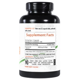 Healthfare Vitamin B2 Riboflavin 400 mg | Pack of 2 | 180 Veg Capsules Each | Supplement | Gluten-Free | Non-GMO