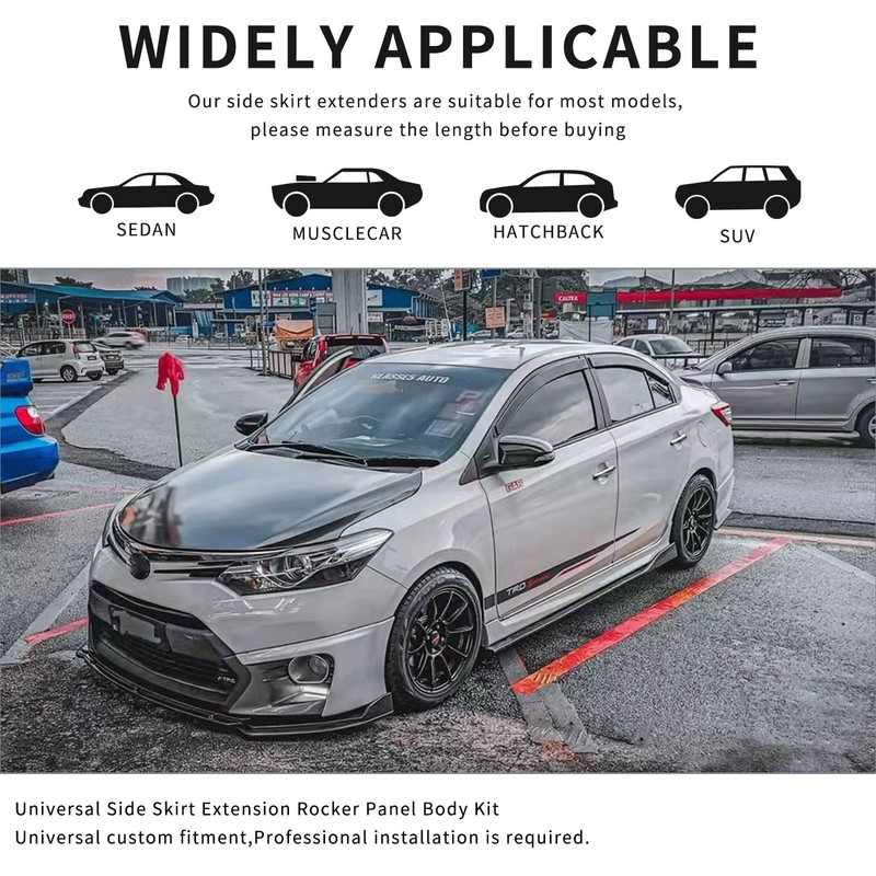 KEEPDSGN 86.6" Universal Car Side Skirt 220CM Extension Rocker Panel