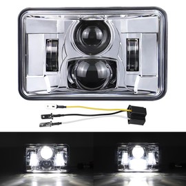 4x6 Inch LED Headlights Rectangular Light DOT Approved High/Low Beam Compatible with Peterbilt Kenworth Freightliner Replacement H4651 H4652 H4656 H4666 H6545 (1 pcs Chrome)