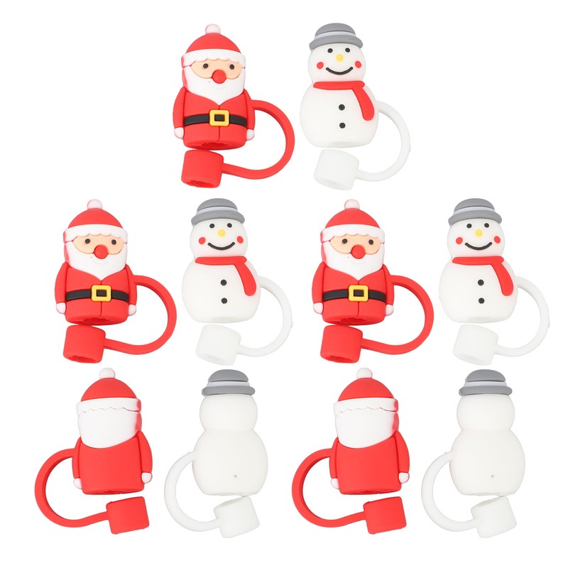 10Pcs Christmas Straw Covers Caps Cartoon Soft Silicone Christmas Straw