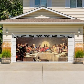Renaiss 13x6ft Last Supper Scene Garage Door Banner Christ Jesus with Twelve Apostles Garage Door Cover He Savior and His Disciples Hanging Backdrop Maundy Thursday Church Event Christmas Background