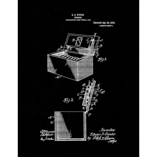 Cigar Humidor Patent Print Black Matte (18" x 24") M15717