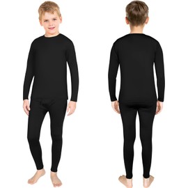 Silkfly 3 Set Boys Thermal Underwear Set Base Layer Fleece Lined Underwear for Kids Shirt and Pants Set for Boys Winter(X-Small,Gray, White, Black)