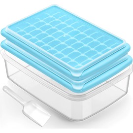 ARTLEO Ice Cube Tray with Lid and Bin for Freezer, Easy Release 55 Ice Cube Trays 2 Pack, Spill-Proof Filling & Transporting, Stackable Ice Maker Tray and Big Storage Container, BPA Free