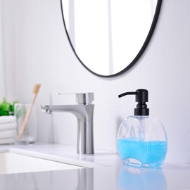 BZOOSIU Glass Soap Dispenser with Rust Proof Stainless Steel Pump, Refillable Kitchen & Bathroom Countertop Dish Soap Dispenser for Essential Oils, Lotions, Liquid Soaps, Black