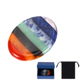 Wanmu Thumb Worry Stone for Anxiety, Crystals Healing Stones, Meditation Crystal, Oval Chakra Worry Stone, Mental Health Gifts - 7 Chakra Natural Gemstone for Stress Relief & Relaxation