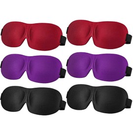 UHBYJM 6Pcs Sleep Mask for Side Sleeper,3D Eye Mask for Sleeping,Blackout Sleeping Mask with Adjustable Strap,Soft Comfort Night Blindfold,Eye Shade for Travel Yoga Nap(Black, Purple,Wine Red)