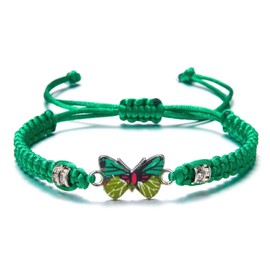 COLORFUL BLING Handwoven Butterfly Charm Bracelet for Women Adjustable Cute Animals Braided Strand String Friendship Bracelet Friendship Couple Jewelry-green