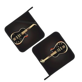 WHJWZY Pot Holders Sets of 2 - Heat-Resistant and Durable Kitchen Pot Pads with Hanging Rope Design Black Guitar Pattern