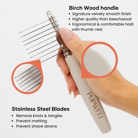 Pupwell Dematting Fur Steel Rake and Detangling Comb Tool for Dematting and Untangling Matted or Knotted Hair