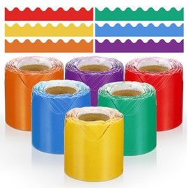 PATIKIL Bulletin Board Border, 196.8 Ft Total, 6 Roll Colorful Scalloped Borders Trim Decor for Classroom Chalkboard, Desk, Locker, Poster Board, Blue,Green,Yellow,Red,Purple,Orange