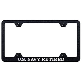 Au-TOMOTIVE GOLD Laser Etched Logo Stainless Steel Wide Body License Plate Frame for U.S. Navy Retired (Rugged Black)