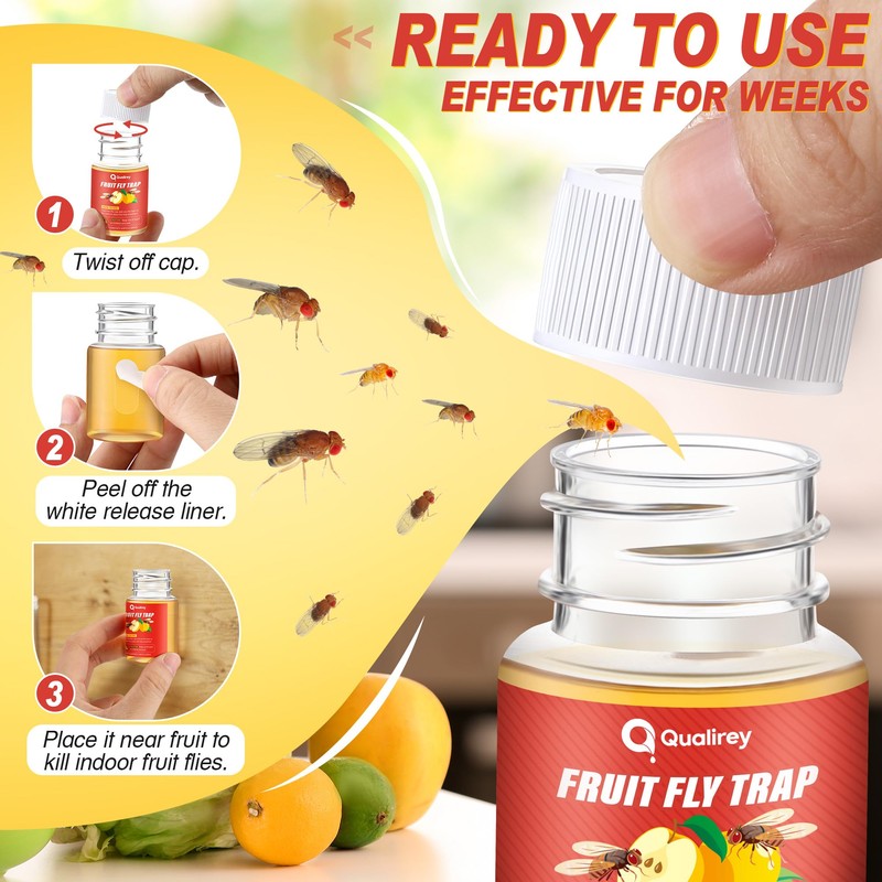 Qualirey 3 Pack Fruit Fly Traps for Indoors, 0.68oz/ Bottle