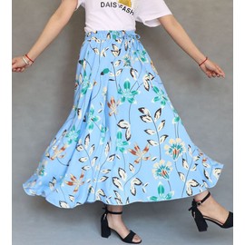 Coolwife Womens High Waist Skirts Midi Swing Pockets Elastic Waist A Line Boho Floral Print Skirt (Lily Black)