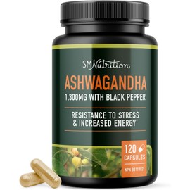 Ashwagandha Supplement 1300MG | High Strength Resistance to Stress & Increase Energy | Organic Ashwagandha Powder Capsules with Black Pepper for Absorption | Made in Canada | 120 Ct (2-Month Supply)