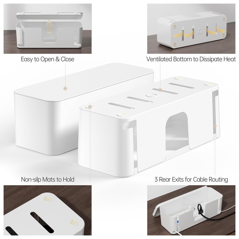 YECAYE 2 Pack Cable Management Box with Inner-Lock Lid, Large