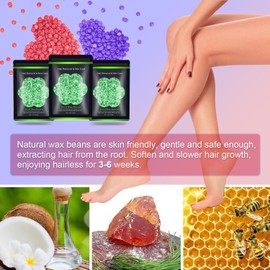 Wax Beads for Hair Removal 10.5 oz (300 g), Auperwel Hard Wax Beads for Sensitive Skin Brazilian, Face, Bikini, Eyebrow, Legs, Painless Waxing Beads for Women Men, 3 packs Wax Kit with 10 Wax Sticks