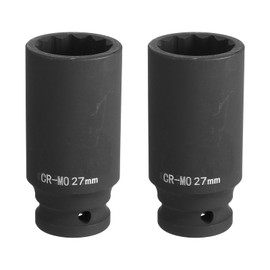 sourcing map 2Pcs 12-Point Deep Impact Socket 1/2 Inch Drive 27mm Metric Chrome Molybdenum Alloy Steel Spindle Axle Nut Impact Socket