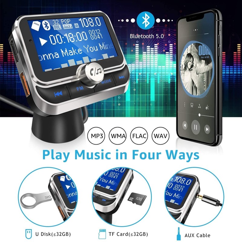 In-Car Bluetooth FM Transmitter for Easy Hands Free Calling |