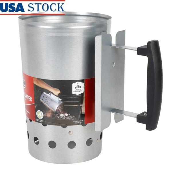 Unbranded Charcoal Chimney Starter Safety Handle Durable Vented Design Easy
