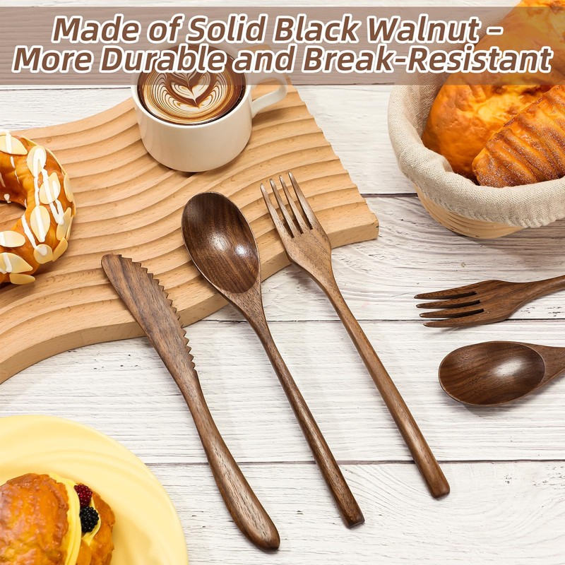 Geiserailie 12 Pcs Wooden Utensils for Eating Wooden Spoon Fork
