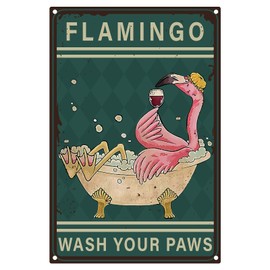 CREATCABIN Flamingo Wash Your Paws Metal Tin Sign Vintage Tin Sign Funny Poster Sign Retro Plaque Wall Decor for Bathroom Kitchen Cafe Home Bar Living Room Pub Christmas 8 x 12inch