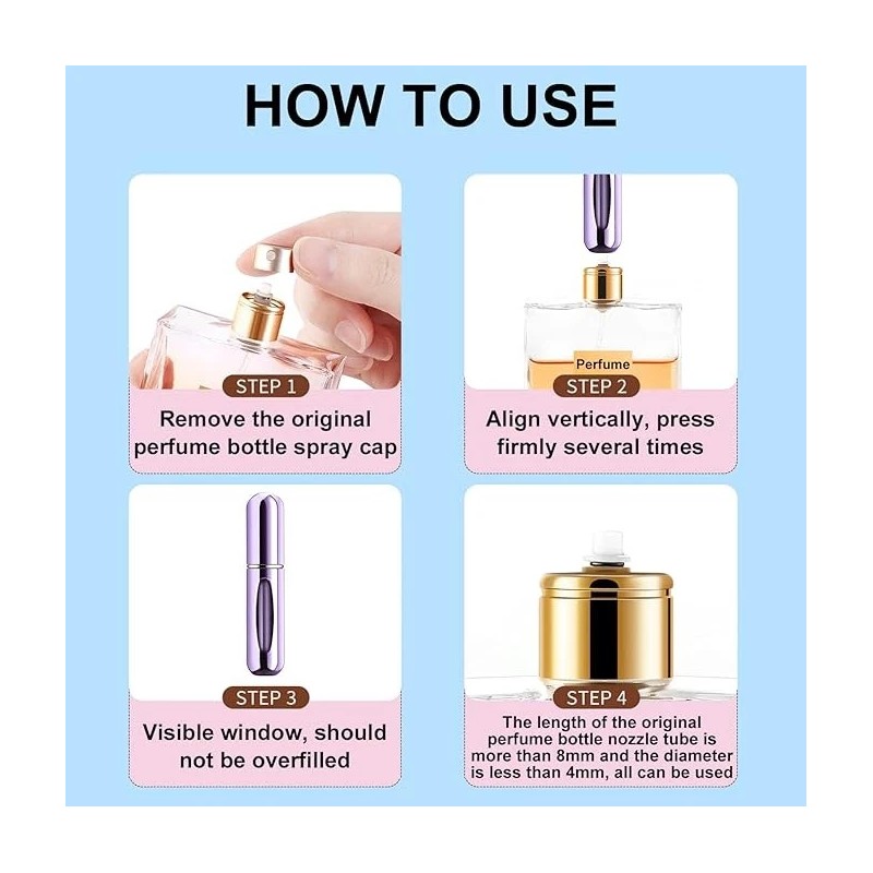 5 Pack Mini Refillable Perfume Atomizer Empty Spray Bottle,5ml/0.2oz