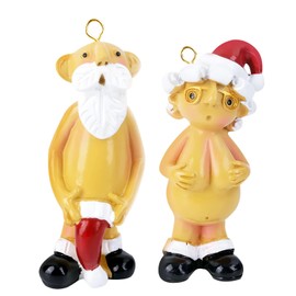 2pcs Naked Santa Christmas Decorations Stocking Cap Funny Santa Ornament,8cm Christmas Naughty Mr&Mrs Santa,Funny Little Christmas Ornaments for Rude Christmas Tree Decorations,Secret Santa Gifts