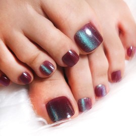 Cat Eyes Press on Toes Nails,Full Cover Fake Toenails Acrylic Toe Nails Press on Glitter Toenail Press ons Artificial Toe Nails Glue on Toenails for Women 24 Pcs - A2