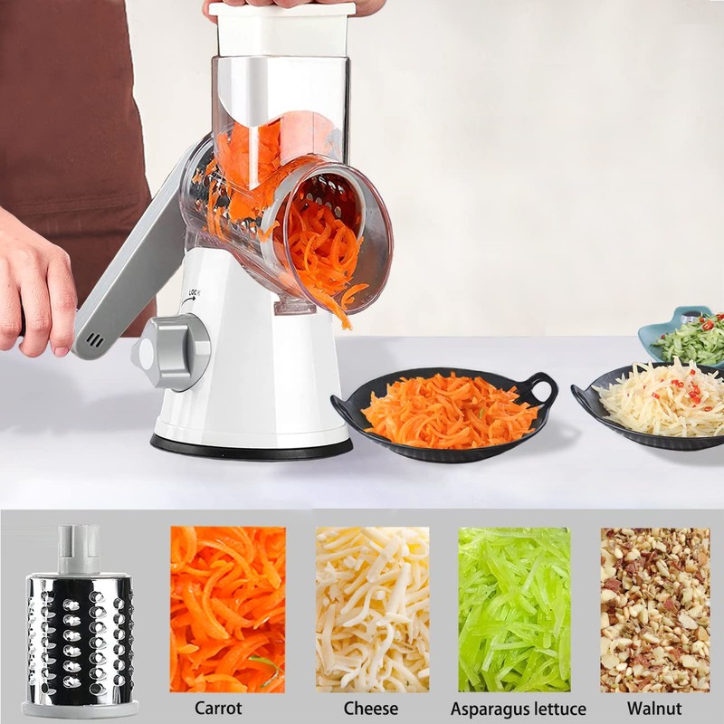 Handheld Rotary Cheese Grater Shredder- 3 Interchangeable Stainless Steel Drum